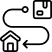 A simple black and white line drawing of a person sitting at a desk with a laptop, raising one hand, and a speech bubble above their head—perfect for illustrating questions about long-distance moving or finding reliable movers.